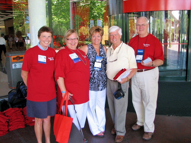 IMG_2651.jpg - Remember working the entrances for our Capital District candidates for International Office?  CDK did not have one this time.  Well, the teams were out there again.  We were 'intercepted' by Candidate for International Trustee Jane Erickson from the Nebraska-Iowa District and some of her team just outside the entrance (you can't campaign inside the hall).  Jane is very personable and has visited Capital several times as part of the KIF team and representing KI.  I won't try to identify all people, especially those from other districts.  Jane is third from the left  … and the other person you'd know is PG Bob Cressy.