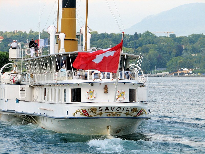 IMG_2757.jpg - If you plan ahead, especially on a long trip like this, you can get a Swiss Rail Pass (cash required) and use trains, buses, boats and more to sight see. This tour and dinner boat named 'Sovoie' is on Lake Geneva right downtown.