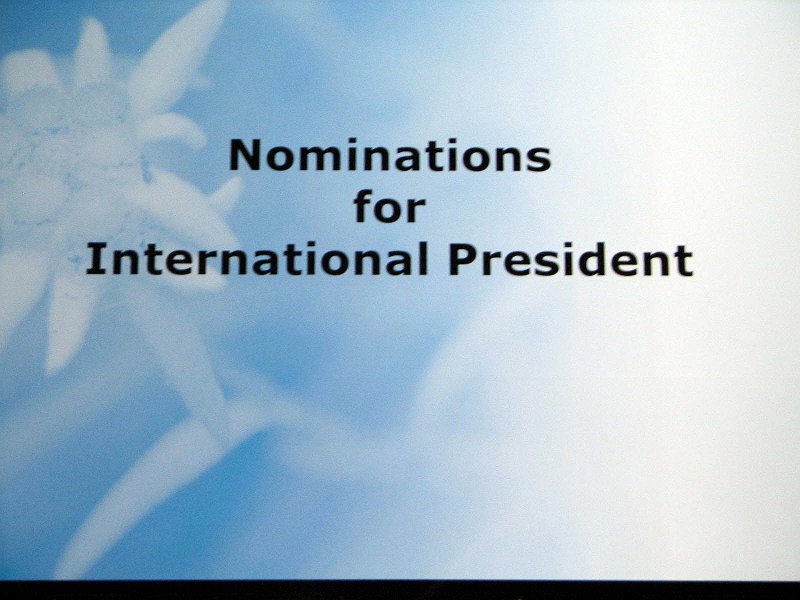 IMG_2954.jpg - Delegate Session:  Its nomination, presentation and voting for international candidates for a KI offices.  Alan Penn from Ohio was elected KI President, Tom Dejulio from New York elected President Elect.  These are uncontested, which is the normal course at these levels.