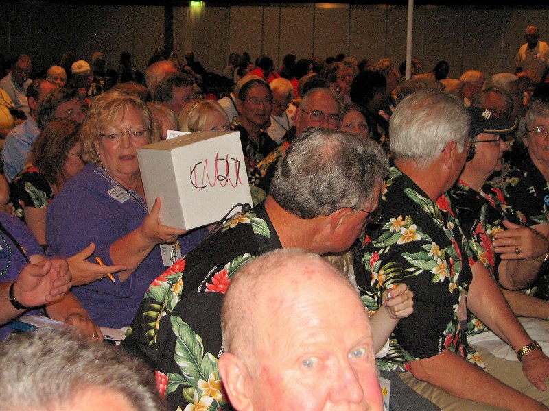 IMG_2994.jpg - KICON Voting:  After some technical difficulties last year, its back to the hand checked ballot box this year while they resolve issues.  There were only two Proposed Amendments this year, both from the Blue Island Kiwanis Club in Illinois.  They concerned a new (1) 