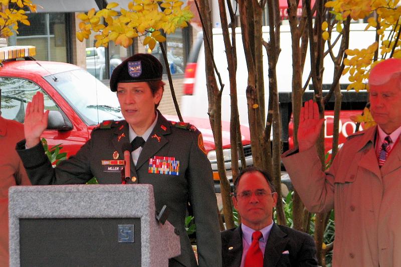 IMG_5474.jpg - Our key note speaker was Colonel Katherine Miller, United States Army Deputy Provost Marshall General for the U.S. Army Corrections Command.  She began her career as  an enlisted soldier in the military police, received a commission and has served in the United States, South America, Europe, Southeast Asia as well as serving as Command Provost Marshall in Afghanistan.  In a surprise move to your veteran’s, she administered “THE Enlistment Oath” and reaffirmation” all military have sworn to uphold.  We raised our right hand.  It was moving.  I think we may have re-enlisted.  Okay.