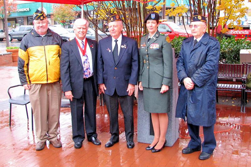 IMG_5536.jpg - American Legion Post #105 Eric Myrland, Post Commander Bob Waters, and Post Chaplin Clarence Mayberry, pose with Legion member & Kiwanian Past District Governor Bob Cressy and COL Katherine Miller, Key Note Speaker.