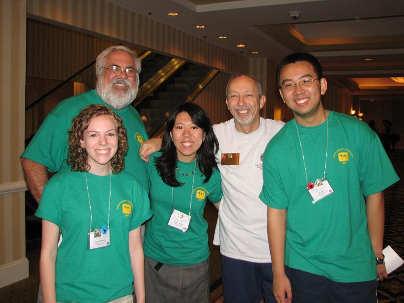 IMG_2477.JPG - From the Albemarle High School Key Club, (L to R) Kelly Widdows, Joyce Zhang and Ba Qing take a photo with Key Club Administrator Joe Stankus and Assistant Administrator Bill Hand.