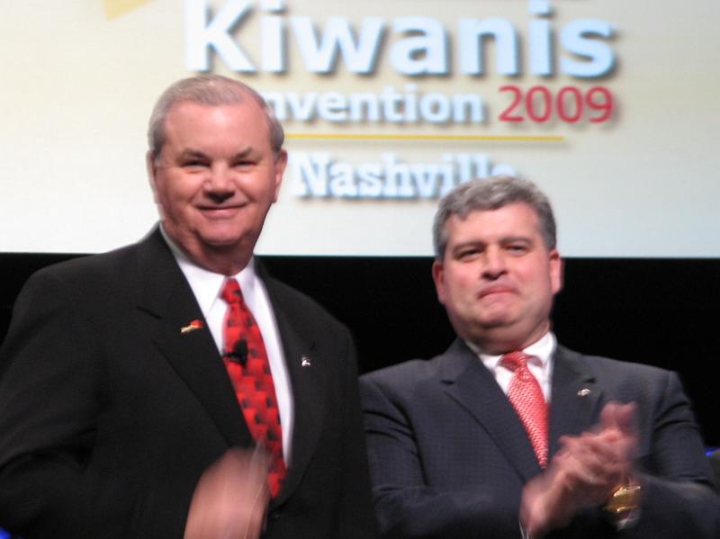 IMG_3669.JPG - Taken from the big screen, Kiwanis International President Don Canaday and KI President Elect Paul Palozzola.  Paul was elected KI President for 2009-2010 in Nashville.
