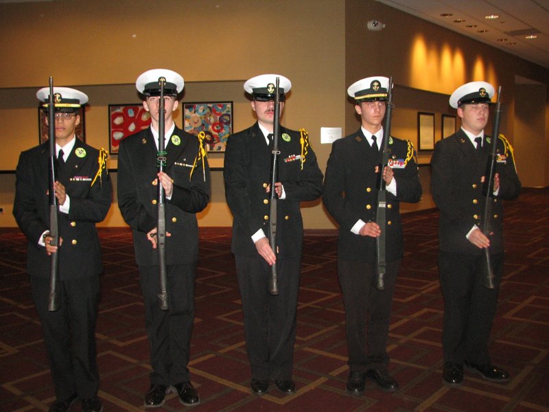 IMG_0691.JPG - Navy Rifle Drill Team stands at attention and executes “Present Arms”.