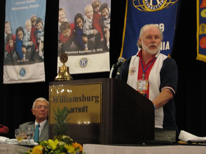 IMG_5134.JPG - John Tyner, Past Governor, has been named Capital District Chair to spearhead a new program for the KIF. John presented a moving KI & UNESCO video to us. The Special Presentation on the new Kiwanis International Foundation world-wide project is called “Eliminate” Neonatal Tetanus has been named to replace the successful IDD program of the last few years. Kiwanis International, through individual and club efforts and contribution such as the Hixon program, raised over $110 Million to help eradicate Iodine Deficiency Disease. The Eliminate Program was introduced at the International Convention in Geneva in July.