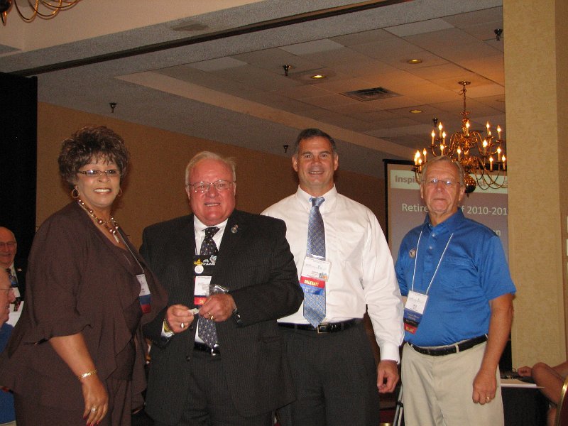 IMG_5292.JPG - Governor Tom Varner presented each of his retiring team their pins and his personal thanks for serving the District. We thank them, too. Here are only a few. Left to right: Doris Montgomery, Potomac Region Trustee, Governor Tom, David Heppner, Southwest Region Trustee and Dale Collins, DelMarVa Region Trustee.